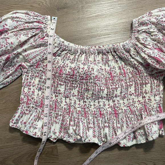 Perry Walker Collective The Ophelia Top block print pink cream off shoulder crop - Picture 8 of 12